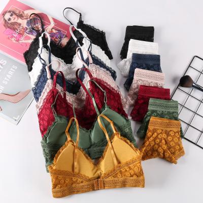 China Summer QUICK DRY deep V neckline sexy lace bra and panties set women for sale