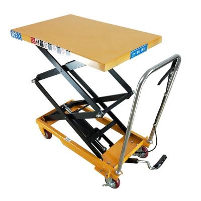 China Hotels 2000kg diesel forklift scissor lift table with nylon pu wheel 2ton Manual lift table for sale