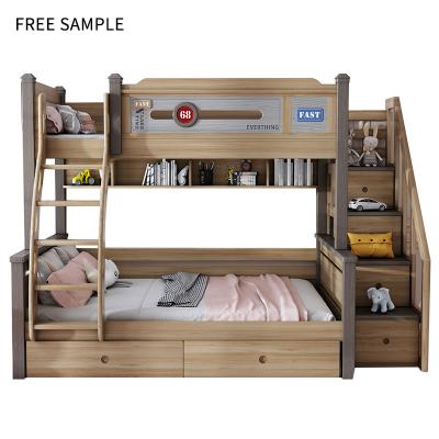 China Solid Wood Wooden Furniture Modern American Styles Kids Kids Double Bunk Bed With Slide Boy Girls Queen Twin Bunk Bed With Desk for sale