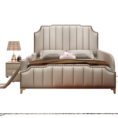 China New leather frame bed of the new solid wood multi-function quilting small children's bed materials of the best-selling bed eco-friendly simple comfortable sleeping children for sale