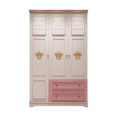 China Simple Modern Pink White Three-Door Wardrobe (Others) Girls Wardrobe Adjustable American Three-Door Wardrobe 1.2 Meters for sale