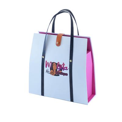 China Recyclable Custom Creative Luxury Cartoon Logo Cardboard Boxes With Handle Paper Bag For Hair Extension Wig Hair Packaging for sale