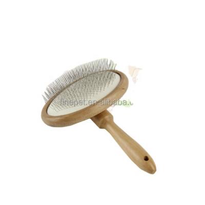 China Sustainable Dog Slicker Brush With Wooden Handle for sale