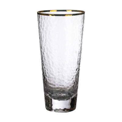 China Viable Japanese Style Crystal Drinking Highball Water Glass hammered whiskey glass tumbler with gold rim for sale