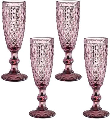 China Eco-Friendly Champagne Flutes For Wedding Party Birthday Christmas 5oz Vintage Style Embossed Champagne Glass Premium Glass for sale
