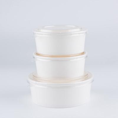 China Microwave Biodegradable Printable Disposable Food Wrapping Hot Soup Containers Round White Kraft Paper Bowls Cup With Lids for sale