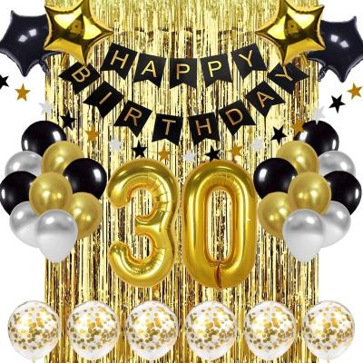 China Party deco black and gold 30th birthday decorations banner balloon number foil balloon 30 of 30 years birthday decoration supplies for sale