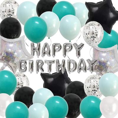 China Party Deco Teal Silver Birthday Decorations Happy Birthday Party Balloons Black Turquoise Decor Supplies for sale