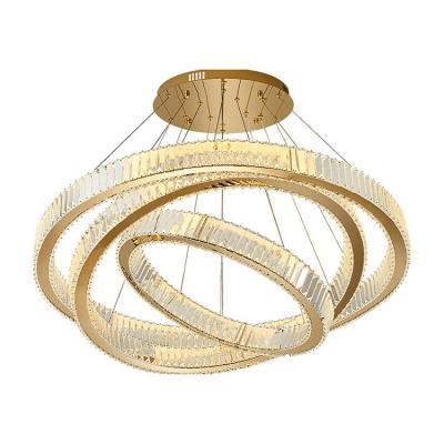 China Adjustable LED Stainless Steel Chandelier Ceiling Light Fixtures Dining Room Lights Modern Contemporary 3 Rings Pendant Lights for sale