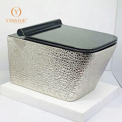 China Concealed Tank yibaige ceramic wall hung toilet hand made rimless toilet pattern rimless slow down seat silver black wall mounted toilet for sale