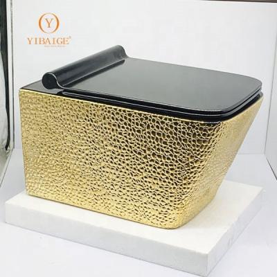 China Concealed Tank wall hung toilets square shape model wall hung wc yibaige ceramic toilet factory luxury golden color toilet for sale