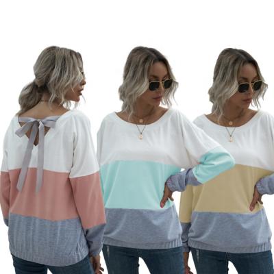 China Autumn New Arrival Long Sleeve Leisure Swapping Cotton Anti-wrinkle Round Neck Patchwork Upper Women's Pullover for sale