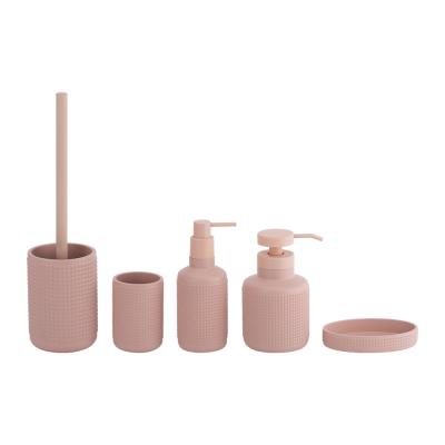 Chine Ensemble de salle de bain en polyrésine en forme ronde avec petits points évier de toilette pinceau savon plat pour salle de bain à vendre