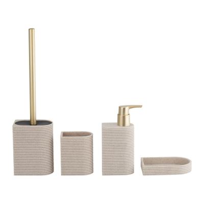 Chine 4pcs de couleur blanche et sable accessoires de salle de bain uniques avec une ligne circulaire brosses à savon blanc à vendre