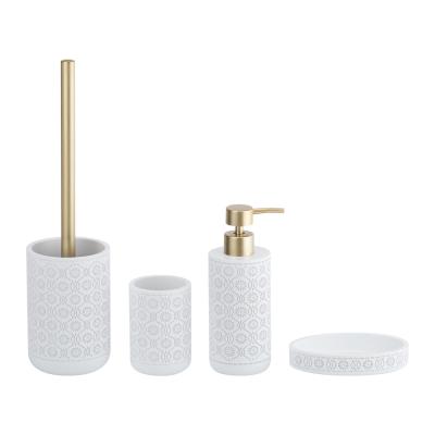 Chine Accessoires de salle de bains à base de polyrésine avec un ensemble de motifs vintage, bouteille de savon à main, brosse à dents, goûter à vendre