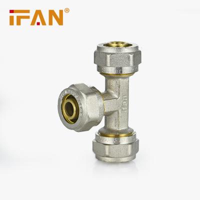 China Water IFAN Factory Supply Brass Tee Water Piping Connector Pex Pipe Fitting Plumbing System Brass Compression Fitting for sale