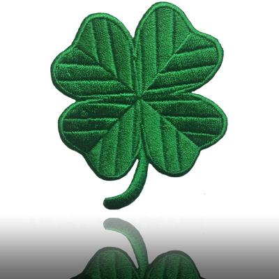 China Best Viable Quality Custom Embroidered Patches Four Leaf Clover Iron On Badges for sale