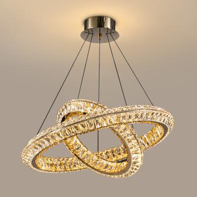 China Post-modern simple modern high-end crystal stair ring gold titanium chandelier long chandelier for sale