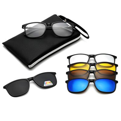 China Fashionable Men Women TR90 Eyewear 5 in 1 Magnetic Polarized Clip On Sunglasses Eyeglasses Frames for sale