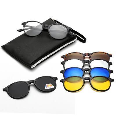 China For sunglasses eyeglass frames Men Women TR90 Eyewear 5 in 1 Magnetic Polarized Clip On Sunglasses Eyeglasses Frames for sale