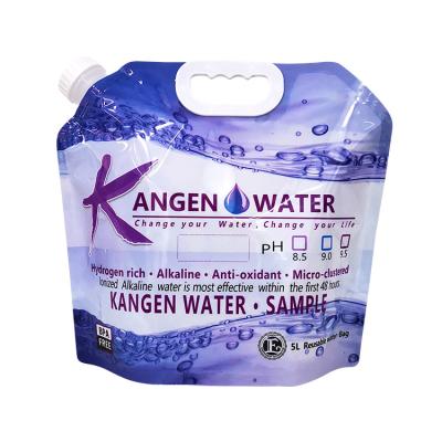 China Security BPA Free 5 Liters Portable Collapsible Kangen Water Pouch Bags With Spout and Handle for sale