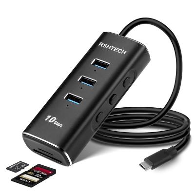 China High Speed USB3.1 10Gbps 5 in 1 USB C Hub with 3 USB 3.2 10Gbps Data Ports, SD TF Card Readers, 2ft Cable and Different Switches for PC Laptops for sale