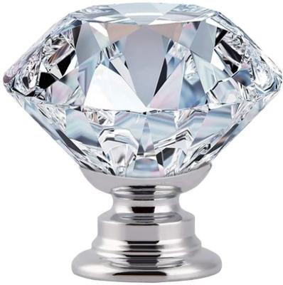 China Modern Diamond Shape Drawer Door Chrome Glass Cabinet Knob Pull Handles 30MM Dresser Knobs Crystal Clear Glass Cabinet Hardware for sale