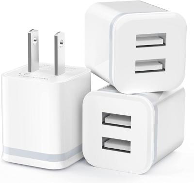 China Universal USB Wall Charger, LUOATIP Cube USB Box Charging Brick 3-Pack 2.1A/5V Dual Port Socket Block Charger Adapter Power For iPhone 13 12 for sale