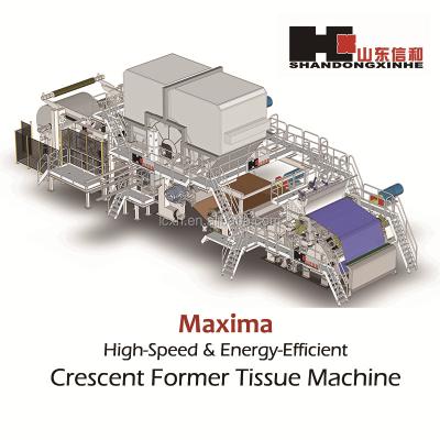 China Shandong Xinhe 60t/d 3600-1000m/min Crescent Former Tissue /Toilet Paper Machine High Speed ~60t/d for sale