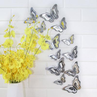 China Wholesale 3D WALL STICKER hollowed out mirror silver butterfly 3d self adhesive handmade wallpaper for sale