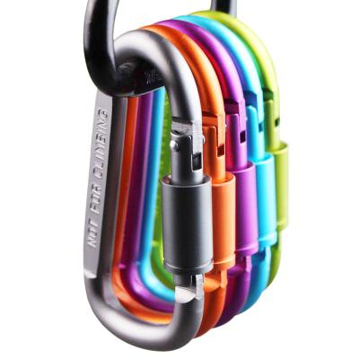 China Durable Aluminum Alloy 8D Mixed Colors Main Spring Screwgate Chain Clip Hook Mountaineering Safety Carabiner Screw Outer Buckle for sale