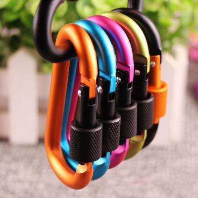 China Durable Double Hook Nut Aluminum Alloy Color D Type Quick Backpack Increasing Bold Buckle 8CM Staples Locking Carabiner With Lock for sale
