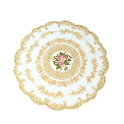 China Sustainable elegant european style lace placemat round dustproof cover embroidery round placemats for sale