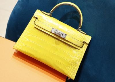 China Krokodil-Haut-Tasche der Frauen des Griffs-gelbe 22cm mit quadratischer Form zu verkaufen