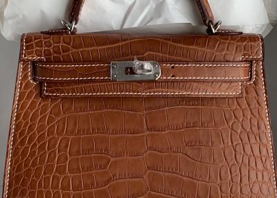China Quadratische Krokodil-Haut-Tasche, gelbliches Brown-Krokodil-Haut-Handtasche zu verkaufen