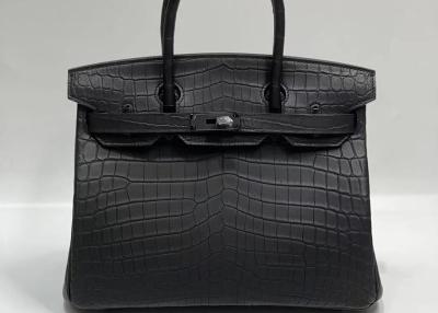China Tierbeschaffenheits-schwarzer Alligator enthäuten Birkin-Tasche mit silberner Schnalle zu verkaufen