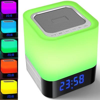 China Phone Operate DY28P Wireless Kids Bedside Touch RGB LED Night Light Lamp Portable Light Alarm Clock With Speaker for sale