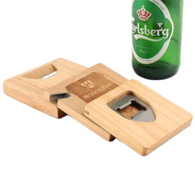 China Factory Viable Custom Square Wooden Coaster Beer Bottle Opener Advertising Gift Wooden Bottle Opener for sale