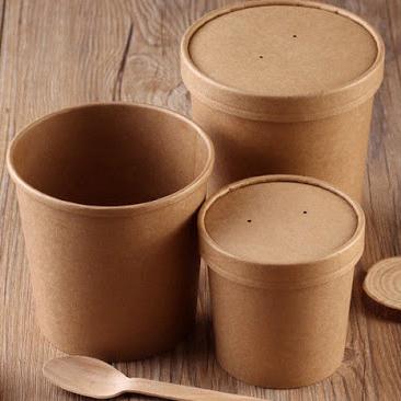 China Disposable Food Paper Container Wrapping Paper Takeout Disposable Soup Bowl With Clear Lid for sale