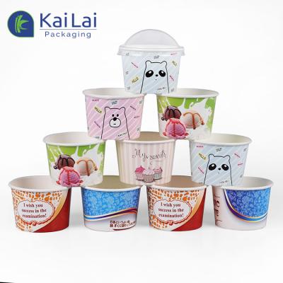 China Custom Logo Disposable Disposable Ice Cream Paper Cup Bowls Container With Plastic Dome Lids for sale