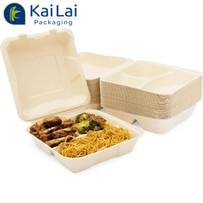 China Food Grade Disposable Compostable Microwave Lunch Box Sugarcane Bagasse Safe Biodegradable Bento Box for sale