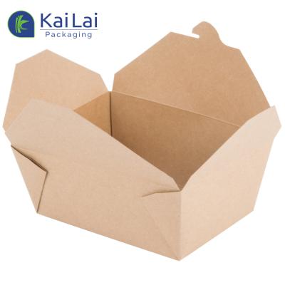 China Disposable Folding Brown Kraft Paper Food Take Out Lunch Boxes for sale