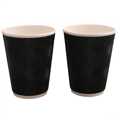 China OEM 12oz Black Ripple Paper Cup Disposable Vasos Desechables for Hot Chocolate or Tea for sale