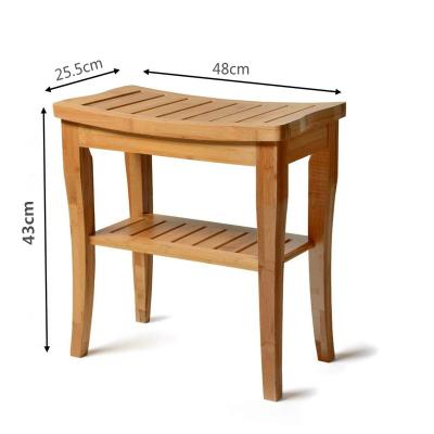 China Modern Wholesale Original Color Two-layer Storage Stable Bathroom Bamboo Seat Stool for sale