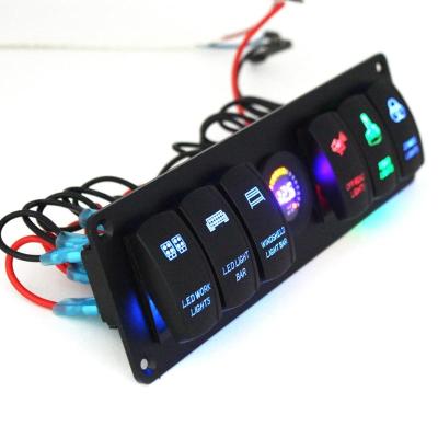 China Multifunctional ABS 7 Strip Car Motorcycle Rocker Switch Panel Voltmeter 2USB LED Light for sale