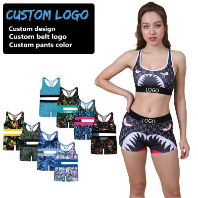 China QUICK DRY 2 Pieces Yoga Women's Shorts Set 3 XL Plus Size Women Girls Sports Bra and Shorts Set Tights Jogging Fitness Women Lingerie Set for sale