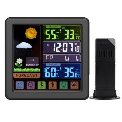China Indoor&Outdoor Weather Station Wireless Door Desk Unit With Sensor Wireless Monitoring Hd 433Mhz Colorful Micro Weather Station Auto Clock for sale
