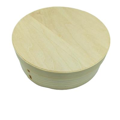 China Eco-friendly Round Baking Wooden Gift Box Cake Packaging Cake Milk Light Box Bark Wooden Japanese Storage Box for sale