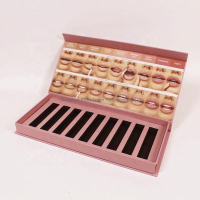 China Recycled Materials Lip Gloss Custom Paper Boxes With Logo Gift Box Magnetic Pink Lipstick Packaging Cosmetic Box With Foam Insert for sale