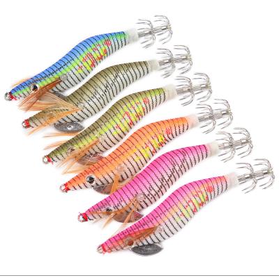 China Wholesale High Quality Hard Lure 6pcs/set Squid Hook Jigging Squid Bait Luminous Lure (Wooden Shrimp) for sale